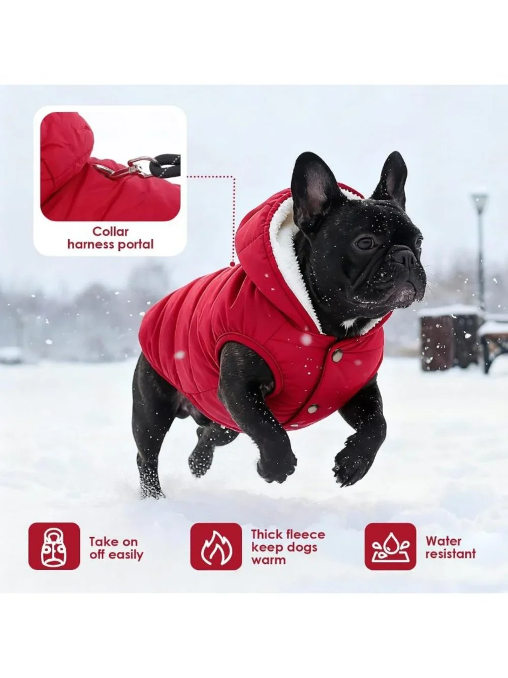 Waterproof Fleece-Lined Dog Winter Coat with Hood, Windproof Pet Jacket, XXL